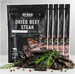 The Meat Makers Original Beef Jerky Steak (500g) - Getrocknetes Rindersteak Proteinreiches Rindfleisch Dörrfleisch Trockenfleisch Für Menschen Trocken Fleisch Beef Jerky Snack. 1. Original 1 stück (5er Pack) Angebot bei HelloDeals