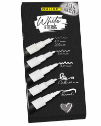 Online 5er-Set Handlettering-Stifte Weiß I Stark deckendes Handlettering Starter Set mit Brush Pen, Fineliner, Kalligrafie Stift & Markern I weiße Acryl Marker Stifte für Bullet Journal, DIY-Projekte Angebot bei HelloDeals