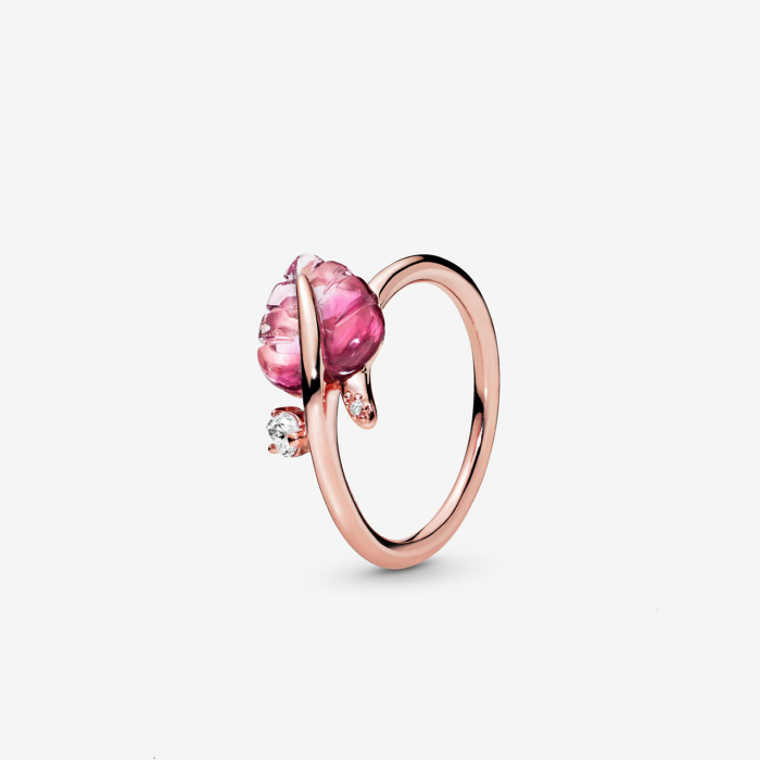 Rosafarbenes Blatt aus Murano-Glas Ring