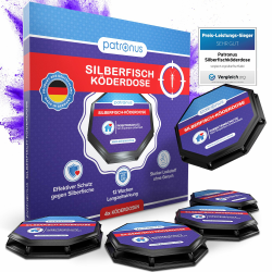 Patronus Silberfisch-Köderdose - 4 Stück - TESTSIEGER - Silberfischfalle zum Silberfische bekämpfen - Köder für Silberfische mit starkem Lockstoff und Langzeitwirkung 4x Dosen Angebot bei HelloDeals