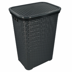 HRB Wäschekorb mit Deckel Rattan, Wäscheaufbewahrung aus Kunststoff, Wäsche Sortierer (65 L - Eckig, Anthrazit) Angebot bei HelloDeals