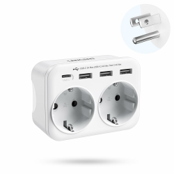 LENCENT Reiseadapter USA Deutschland Stecker, Typ B Steckdose, Reisestecker mit 1 USB-C&3 USB-A Ports, Doppelte EU Schuko auf USA für American, Mexiko, Kanada, Thailand, Costa Rica Steckdosen EU auf USA Angebot bei HelloDeals