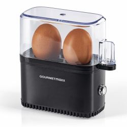 GOURMETmaxx Design Eierkocher für 2 Eier | kompakter Egg Boiler | Egg Cooker mit Eierstecher, Messbecher & Signalton | 3 Härtegrade | leichte Reinigung & spülmaschinenfeste Teile 2 Eier Schwarz Angebot bei HelloDeals
