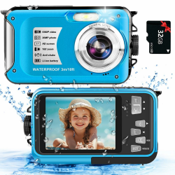 Unterwasserkamera wasserdichte Kamera mit 32GB Karte Unterwasserkamera 30MP 1080P wasserdichte Digitalkamera zum Schnorcheln 16X digitaler Zoom YSUP003BU02 Angebot bei HelloDeals