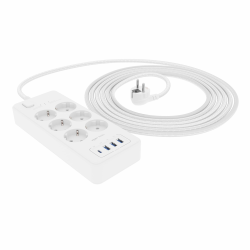 Amazon Basics - Rechteckig Überspannungsschutzgerät, 6 Anschlüsse, 1 USB-C (20W), 3 USB-A (12W), 1050 J, 1,5 m geflochtenes Kabel, Weiß Angebot bei HelloDeals