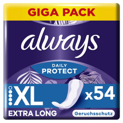 Always Daily Protect Slipeinlagen Damen Extra Long (54 Binden), Giga Pack, mit frischem Duft, passend für alle Slipformen, atmungsaktiv, flexibel 54 Stück Angebot bei HelloDeals