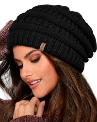 FURTALK Damen Beanie Mütze Warme Wintermütze mit Weichem Innenfutter Gefütterte Strickmütze Einheitsgröße Schwarz Angebot bei HelloDeals