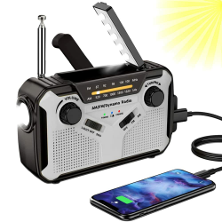 Solar Radio, AM/FM Tragbar Kurbelradio Dynamo Notfallradio mit 4000mAh Wiederaufladbare Batterie, Led Taschenlampe, SOS-Alarm für Camping, Ourdoor, Notfall (grey) Angebot bei HelloDeals