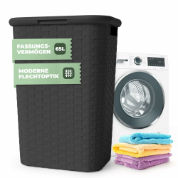 Spetebo Wäschekorb Flechtoptik 65 L - Wäschebox mit Deckel - Wäschesammler Kunststoff mit seitl. Griffen - Platzsparende Wäschesammelbox für Badezimmer & Wohnräume - Wäschetonne anthrazit Angebot bei HelloDeals