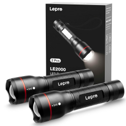 Lepro LED Taschenlampe, LE2000 Extrem Hell LED Taschenlampen mit 5 Modi, Zoombare Camping Handlampe, Wasserdichte Flashlight für Camping, Outdoor, Wandern, Angeln, Geschenk (2 Stück) 2 Zoombar Angebot bei HelloDeals
