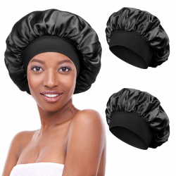 Kiiwah 2 Stück Schlafmütze Satin Bonnet Nacht Schlaf Mütze Verstellbare Schlafkappe Kopfbedeckung Weiche Kopfhaube Schlafhaube Seide mit Gummizug für Damen und Mädchen Schwarz Angebot bei HelloDeals
