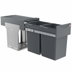 Hailo Abfallsammler Tandem 3666101 | Abfalleimer für Schränke ab 300 mm Breite mit Drehtür | Einbau Mülleimer mit 2x 15L Trennung | Mülltrennung als Vollauszug mit Teleskopschienen | Dunkelgrau Single Angebot bei HelloDeals