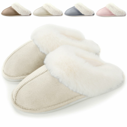 Hausschuhe Damen Herren Winter Plüsch Warm gefüttert Hausschuhe Pantoletten Bequeme rutschfeste Flache Slippers 38/39 EU Beige Angebot bei HelloDeals