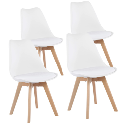 EGGREE Set von 4 Mittagessen/Bürostuhl mit Beinen aus massiver Buche, Stühle ohne Arme gepolstert Design Weiß 4er set Weiß Angebot bei HelloDeals