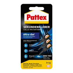 Pattex Sekundenkleber Ultra Gel Mini Trio, extra starker & flexibler Superkleber in 3 Tuben, Sekundenkleber Gel für z. B. Gummi, Leder, Holz, 3x 1 g Tube, 9H PSMG3 Angebot bei HelloDeals