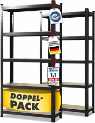 Floordirekt Schwerlastregal, 2er Set, schwarz 150 x 75 x 30 cm Steckregal, Kellerregal, Lagerregal, Werkstattregal, Werkbank - 5 verstellbare Böden (Lakota) 150 x 75 x 30 cm Schwarz Angebot bei HelloDeals