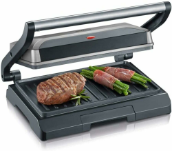SEVERIN Kontaktgrill für Sandwiches, Steak und als Panini Grill, antihaftbeschichteter Sandwich Maker für fettfreies Grillen, 800 W, metallic grau/schwarz, KG 2394 Ohne Automatikprogrammen Angebot bei HelloDeals