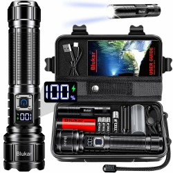 Blukar Taschenlampe LED USB C Wiederaufladbar, 500000 Lumen Extrem Hell Taschenlampen Zoombare Taktische Handlampe mit 5 Lichtmodi, IP67 Wasserdicht Flashlight Torch für Camping, Outdoor, Notfäll Schwarz Angebot bei HelloDeals