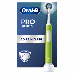 Oral-B Pro Junior Elektrische Zahnbürste/Electric Toothbrush für Kinder ab 6 Jahren, Drucksensor, 3 Putzmodi inkl. Sensitiv für Zahnpflege, weiche Borsten & Timer, Designed by Braun, grün Green Angebot bei HelloDeals
