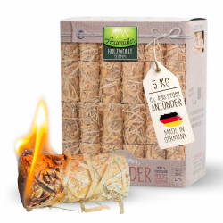 Heumüller Holzwolle Premium Holzwolle-Anzünder 5 kg (ca. 400 Stück) | Öko-Anzünder aus Holzwolle & Wachs | Lange Brenndauer & geruchsneutral | Ideal für Kamin, Grill & Feuerstellen Angebot bei HelloDeals