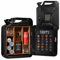 Maverton 20L Kanister Bar mit Gravur - Weihnachtsgeschenke - Jerrycan 4 Herausnehmbaren Fächern schwarzer Metall Mobile Bar Geburtstagsgeschenk für Männer, Abschließbarer Minibar - Größe: 36x46x18cm Angebot bei HelloDeals