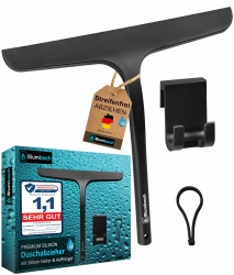 BLUMBACH® Duschabzieher schwarz, Abzieher Dusche mit Halterung 28 cm breit, Fensterabzieher Silikon mit Edelstahl Kern, Dusch Abzieher Wischer, Duschwand Abzieher, Flitsche Dusche, Glasabzieher, 28 cm Duschabzieher Schwarz Angebot bei HelloDeals