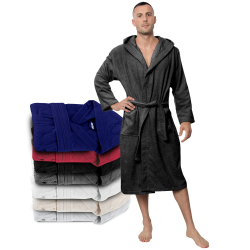 Twinzen Bademantel Herren - XS, S, M, L, XL, XXL, XXXL - 100% Baumwolle (350g/m²) OEKO-TEX® Zertifiziert - Bademantel mit Kapuze, 2 Taschen, Gürtel Dunkelgrau L Angebot bei HelloDeals
