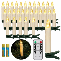FREEPOWER 30er LED Christbaumkerzen Kabellos mit Fernbedienung Timer Flackern LED Kerzen Weihnachtsbaum Warmweiß Weihnachtsdeko Lichterkette Innen Außen Wasserdicht（mit 30 Batterien） Elfenbeinweiß 30 Angebot bei HelloDeals