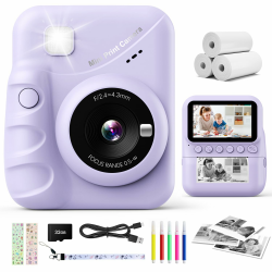 CalineGam Sofortbildkamera Kinder, 3,0 Zoll Bildschirm 48MP Kinderkamera Sofortbildkamera mit 32 GB-Karte, 1080P HD Kamera Kinder Sofortdruck, Geschenk für 3-12 Jungen und Mädchen (Lila) Angebot bei HelloDeals