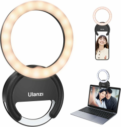 Ringlicht Handy ULANZI 4" Selfie Licht Handy, 3 Farbtemperaturen 3000K-7000K, Ringleuchte 5 Helligkeitsstufen, Videoleuchte Laptop für Selfie Videokonferenz Streaming Make-up Vlog YouTube TikTok Clip Angebot bei HelloDeals