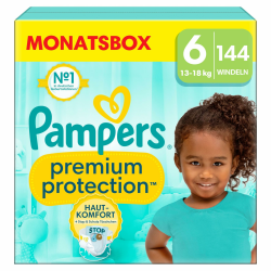Pampers Baby Windeln Größe 6, Premium Protection, Windeln x144, 13kg-18kg, Doppelter Schutz für Hautkomfort & gegen Auslaufen Größe 6 (144 Stück) NEU Angebot bei HelloDeals