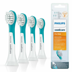 Philips Original Compact Bürstenköpfe für die Sonicare for Kids Schallzahnbürste (für Kinder ab 3 Jahren) – 4er-Packung, in Blau (Modell HX6034/33) Angebot bei HelloDeals