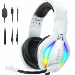 Krysenix PG1 RGB Gaming Headset für PS4/PC/Xbox, PS5 Headset mit Mikrofon, Gaming Kopfhörer mit Mikrofon, Noise Cancelling Kopfhörer mit 3.5mm Klinke Weiß/Schwarz Angebot bei HelloDeals