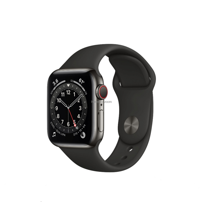Apple Watch Series 6 Cellular, 40 mm, Edelstahl graphit, Sportarmband schwarz