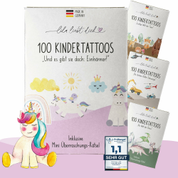 lila liebt dich® 100 angesagte Tattoo Kinder Motive mit Einhorn & Regenbogen // Kindertattoos hautfreundlich & getestet // Kinder Tattoo Mädchen Made in Germany // Einhorn Tattoos Mädchen Set Einhörner Angebot bei HelloDeals