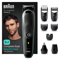 Braun All-In-One Bartpflege Bodygroomer Set, 8-in-1 Barttrimmer / Bartschneider, Trimmer/Haarschneider Herren, Haarschneidemaschine, wasserdicht, 80 Min. kabellose Laufzeit, MGK3441 Single Angebot bei HelloDeals