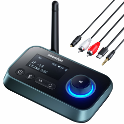 3-in-1 Bluetooth 5.0 Sender Empfänger für 2 Kopfhörer, SOOMFON Bluetooth Adapter Audio für TV PC Stereoanlage, Low Latency Bluetooth Transmitter Empfänger mit Lautstärkeregelung, Aux/RCA/Optisch Angebot bei HelloDeals