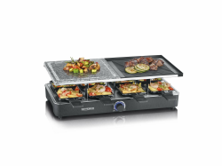 SEVERIN Raclette-Grill mit Naturgrillstein und Grillplatte, Raclette mit antihaftbeschichteter Grillplatte und 8 Pfännchen, Tischgrill für 8 Personen, max. 1300 W, schwarz, RG 2371 Drehregler mit Kontrollbeleuchtung Angebot bei HelloDeals
