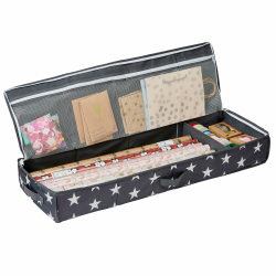 LOVE IT STORE IT Tasche für Geschenkpapier Aufbewahrung - Hochwertiger Geschenkpapier Organizer - Mit Fächern für Geschenkbänder - Grau mit Sternen - 90x30x12 cm Angebot bei HelloDeals