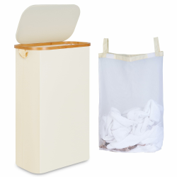 iEGrow Wäschekorb 60l, Wäschesammler Schmal mit Herausnehmbarer und Waschbarer Innentasche, Laundry Baskets mit Griffen für Kleidung, Spielzeug, Handtücher (Beige) 60L mit Deckel Beige Angebot bei HelloDeals