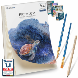 CreaTek Aquarellpapier A4 300g mit 30 Blatt [ Premium Qualität für brillante Aquarelle ] Naturweiß & Kaltgepresst Aquarellblock A4 300g inkl. Gratis Zubehör & Videokurs - Aquarell Papier A4 DIN A4 - 30 Blatt Angebot bei HelloDeals