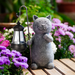 Yeomoo Katze Gartenfiguren für Außen mit Solar Laterne – Lustig Wasserdicht Solarlampe Figur Gartendeko für Draußen Balkon Terrassen Geschenke für Frauen Männer Mama Geburtstag Feengarten Grau 1.solar Katze Figur Grau Angebot bei HelloDeals