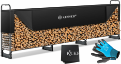 KESSER® Kaminholzregal Metall 390x36x117cm Brennholzregal außen Stahlrahmen + Abdeckung & Handschuhe Kaminholzunterstand 590kg Wasserdichter Holzlager Holzstapelhilfe für Garten Terrasse 390 x 36 x 117cm Schwarz Angebot bei HelloDeals
