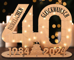 Giftota - 2024 Originelle 40 Geburtstag Geschenk Frauen & Männer - Geldgeschenke Geburtstag 40 mit LED Lichterkette Ständer - Holz-Schild Gästebuch - 40 Geburtstag Deko - Personalisierbares Geschenk Angebot bei HelloDeals