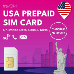travSIM USA SIM Karte | T-Mobile Netz | Unbegrenzte Daten, Anrufe & Texte in den USA | SIM Karte USA funktioniert auf iOS & Android Geräten | SIM USA 10 Tage 10 Days Angebot bei HelloDeals