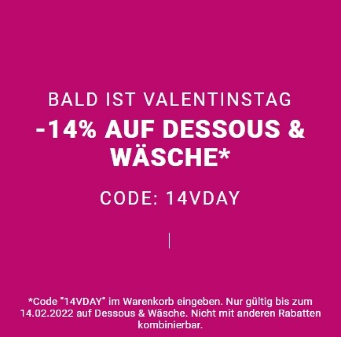14% Rabatt auf Dessous und Wäsche - Happy Valentinstag
