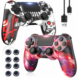 Bonacell 2 Stück Wireless Controllers mit Kappen für Ps-4 Vibration Kabellose Gamepad mit Turbo und 3.5mm Audio Jack/LED/Touch Pad/Joystick caps für P-s4/Pro/Slim/Pc Angebot bei HelloDeals