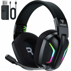WESEARY WG1 Bluetooth Kopfhörer, 2,4G Wireless Gaming Headset mit Mikrofon für PS5, PS4, PC, Switch, Mac, Faltbarer Surround Sound Noise Cancelling mit RGB Licht, Über 50 Stunden Akkulaufzeit Pro-Wireless Cooles Schwarz Angebot bei HelloDeals
