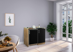 respekta Küche Miniküche Singleküche Pantry Eiche Schwarz Levin 100 cm Angebot bei HelloDeals