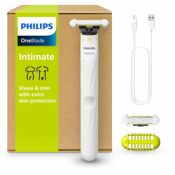 Philips OneBlade Intimate - Elektrischer Intimrasierer und Intimtrimmer für Männer und Frauen, mit extra Hautschutz, 2x SkinProtect Klingen, 1x 3-mm-Trimmaufsatz, QP1924/30 [NEW] OneBlade Intimate Angebot bei HelloDeals